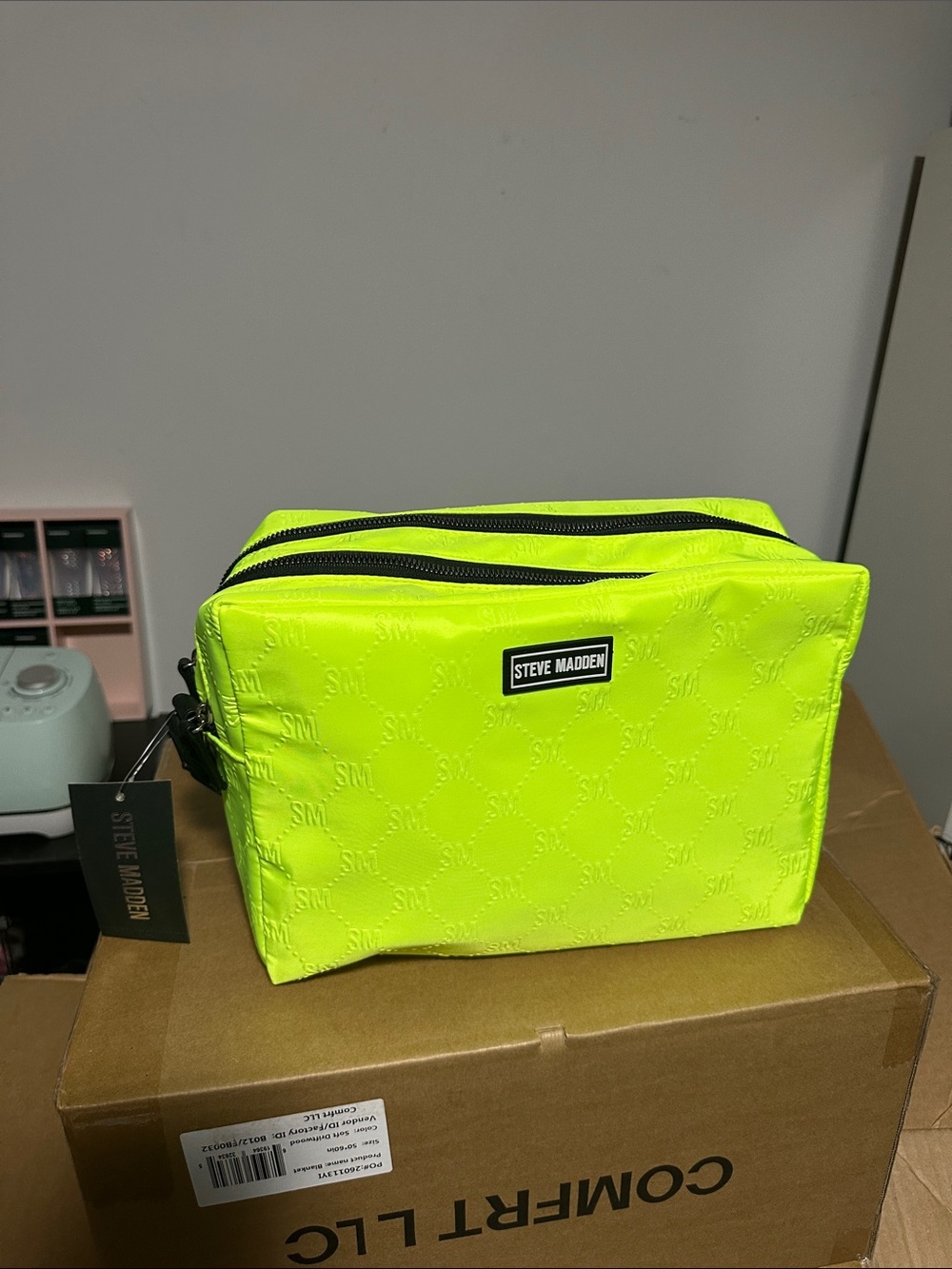 Steve Madden Neon Yellow Double-Zip Toiletry Pouch